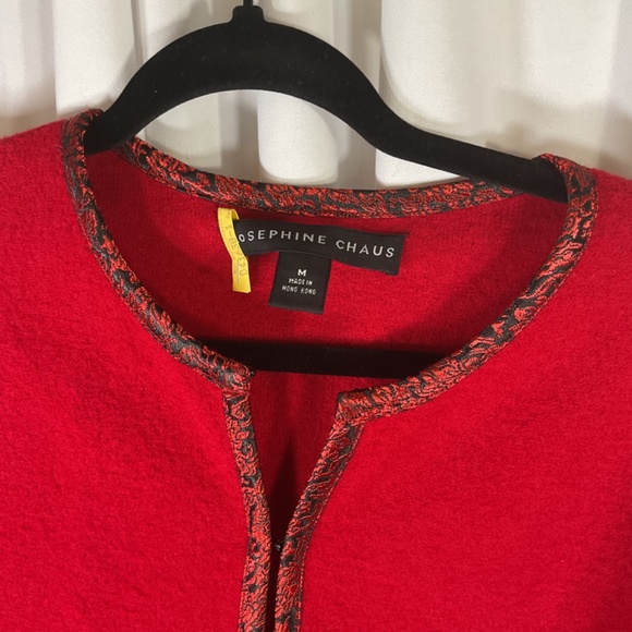 Josephine Chaus Wool Cardigan Sweater Jacket Size Med Red Brocade Quiet Luxury - Picture 3 of 8